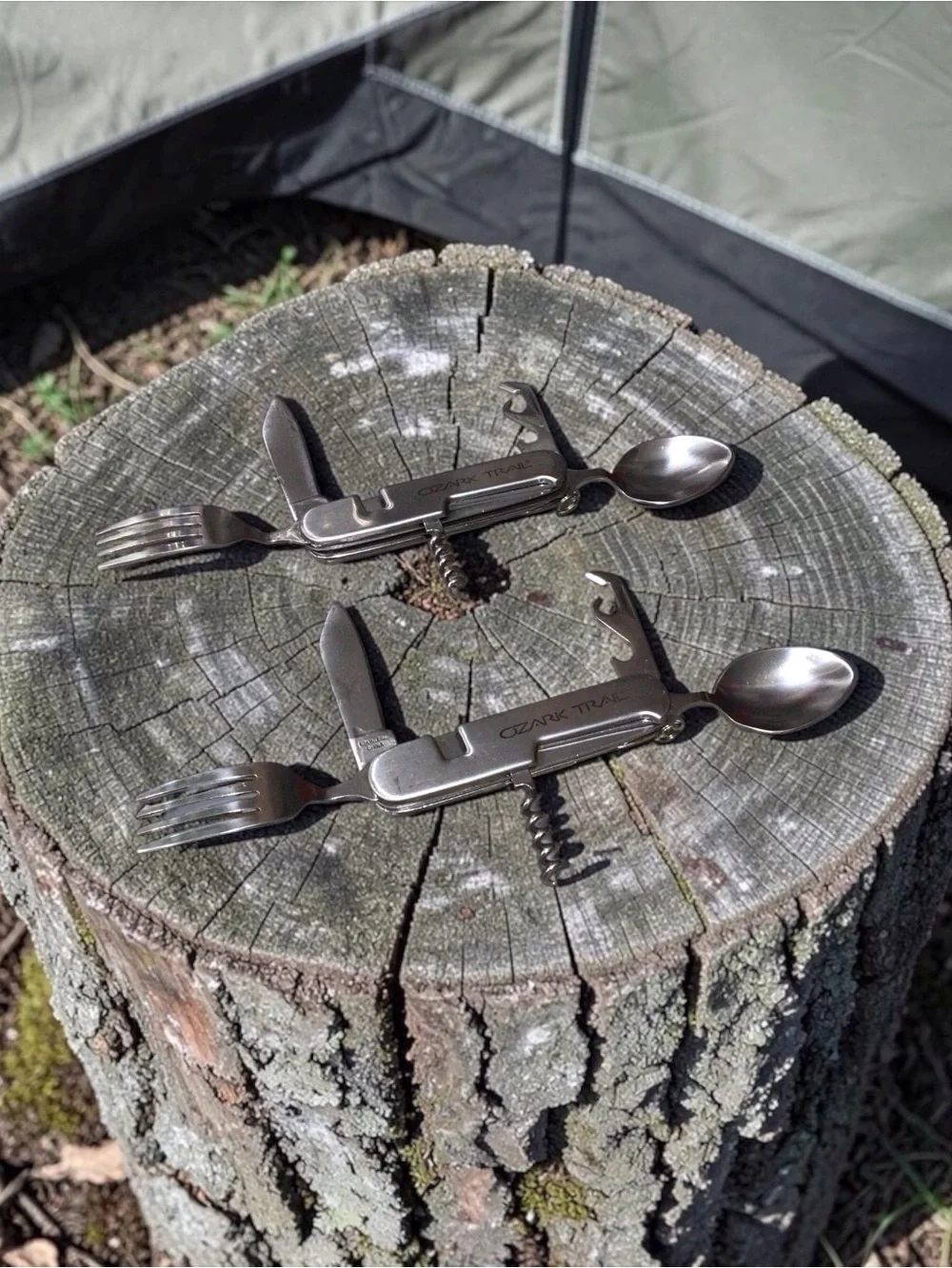 Sold! 2pc Ozark Trail Camping Utensil Multi Tool Spoon Fork Knife Corkscrew